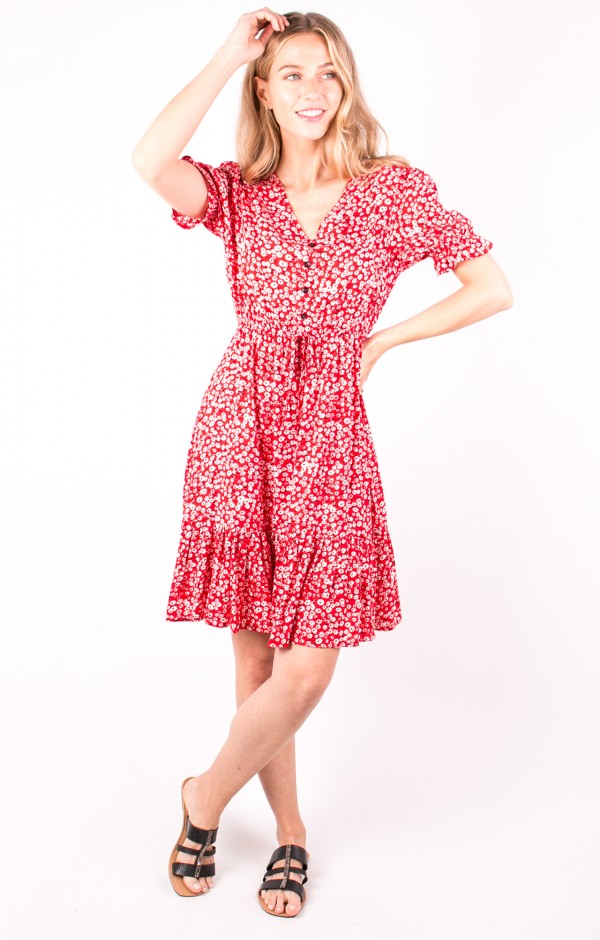 Floral Print Ruffle Hem Summer Dress