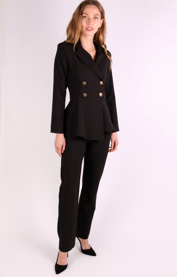 Golden Button Double Breasted Blazer Trouser Set 