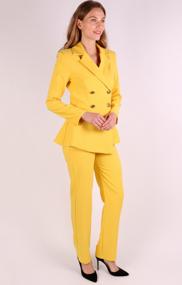 Golden Button Double Breasted Blazer Trouser Set 