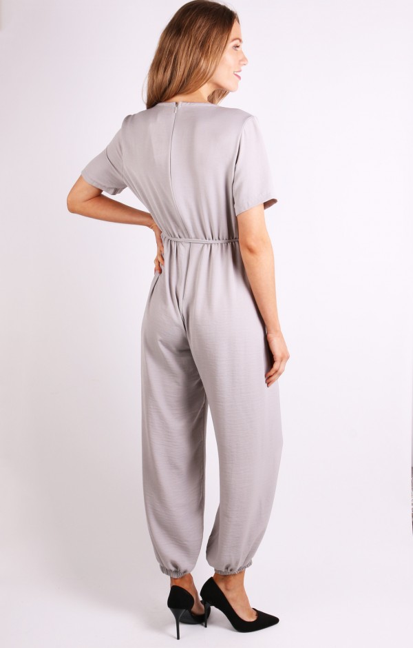 Tie Waist Short Sleeve Jumpsuit