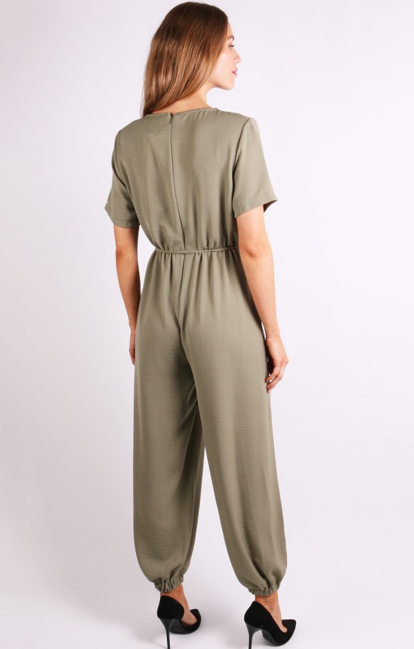 Tie Waist Short Sleeve Jumpsuit