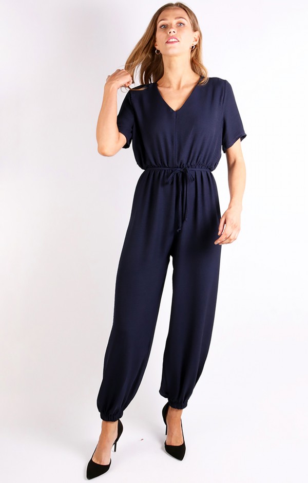 Tie Waist Short Sleeve Jumpsuit