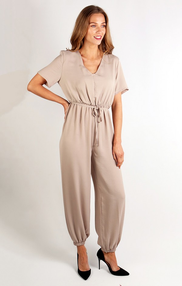 Tie Waist Short Sleeve Jumpsuit