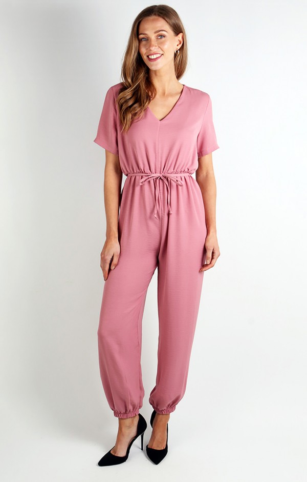 Tie Waist Short Sleeve Jumpsuit