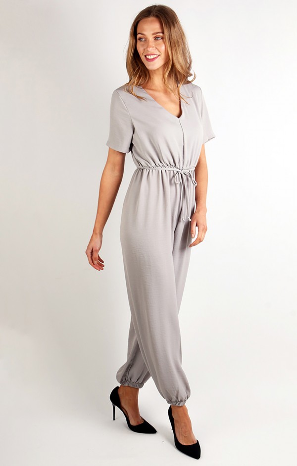 Tie Waist Short Sleeve Jumpsuit