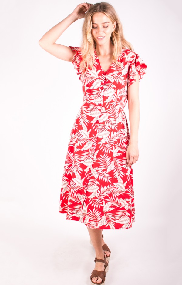 Frill Sleeved Printed Dress