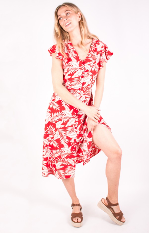 Frill Sleeved Printed Dress