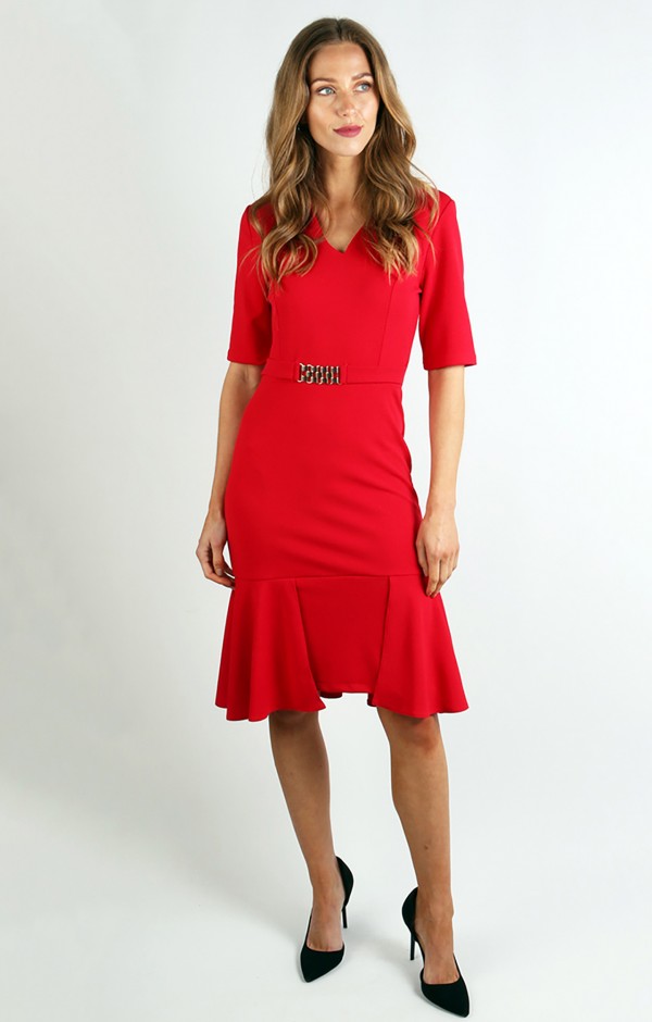 Buckle Front Midi Dress